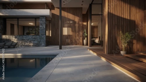 Wallpaper Mural Modern villa with pool and wooden lighting design. Torontodigital.ca