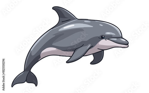 Realistic Cartoon Dolphin Isolated on WhitePrint