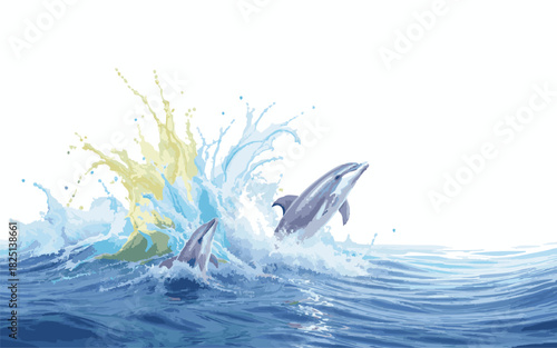 Joyful Dolphins Leaping in Vibrant SplashPrint