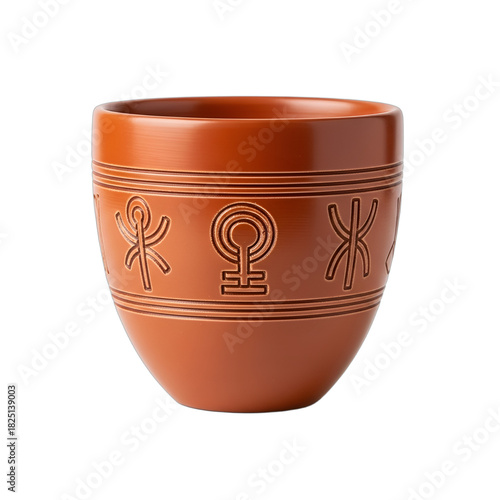 Polished terracotta Kikombe cha Umoja (Unity Cup) with traditional African symbols, perfect for Kwanzaa, Juneteenth, Black History Month, cultural heritage, and unity themes.