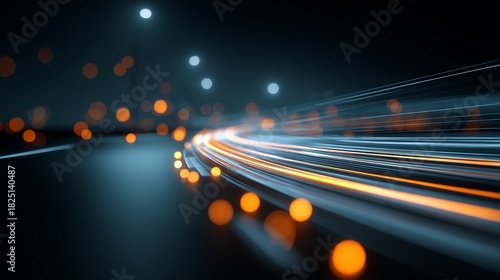 Fototapeta Naklejka Na Ścianę i Meble -  Abstract Long Exposure of Glowing Orange and Blue Light Trails on a Dark Background