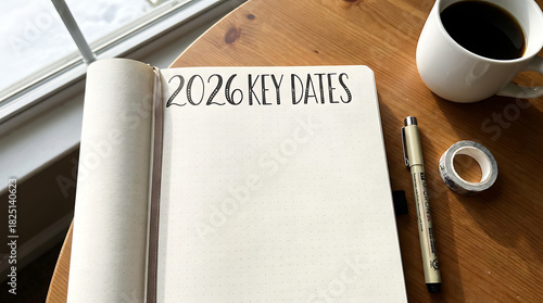 2026 Key Dates Planner with Coffee and Pen.