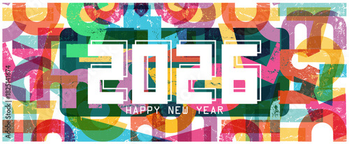 happy new year 2026 text design with modern calligraphy and abstract artistic colorful background style. Creative Greeting card banner for 2026 art graffiti background.  Vector illustration.