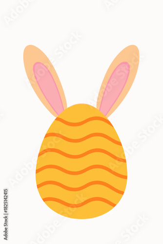 Minimalist Yellow Easter Egg with Bunny Ears - Modern Vector Illustration