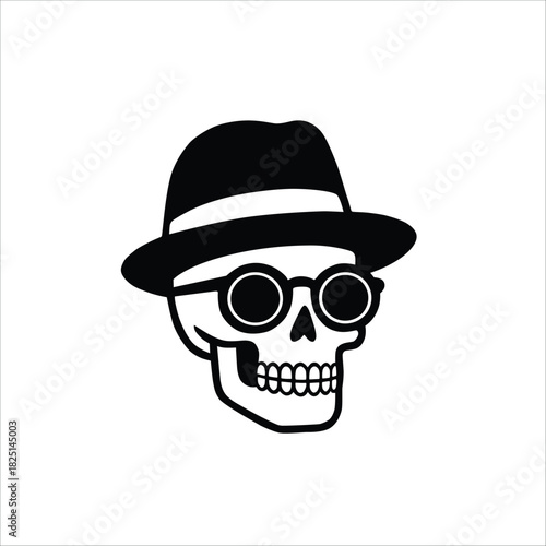 Stylized Skull Icon Wearing Fedora Hat

