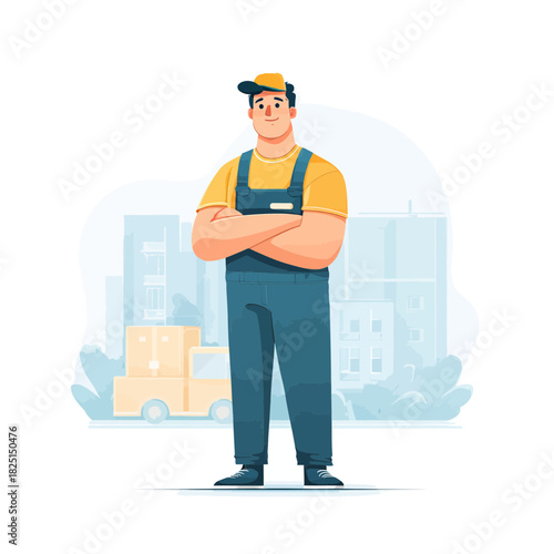 Delivery Driver in Uniform Standing with Delivery Truck
