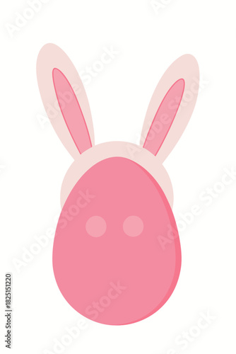 Cute Pink Easter Egg with Bunny Ears - Minimal Flat Vector Art