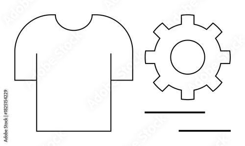 T-shirt outline with gear, suggesting production, creativity, and customization. Ideal for fashion, manufacturing, creativity, workflow efficiency branding innovation themes. Simple flat metaphor