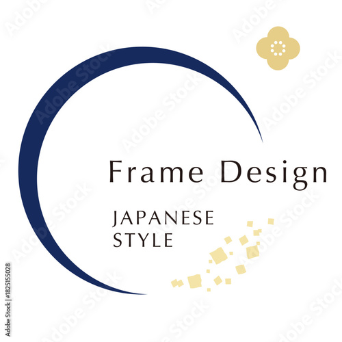 三日月と花の新年お正月フレーム　年賀状和風あしらいパーツアイコン	