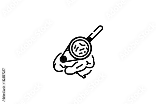 Brain cancer, malignant tumor, oncology detection icon template design. black line style on white background.