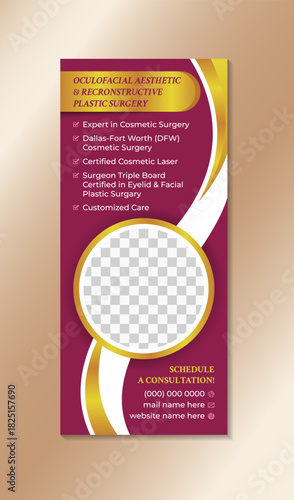 pink and gold gradient for simple beauty plastic surgery promotion x banner roll up. vertical layout poster with circle shape for photo space.