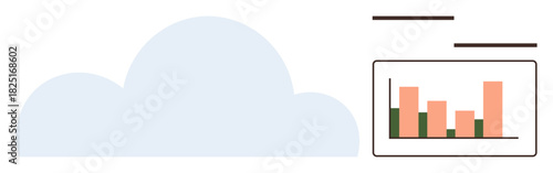 Cloud and bar chart emphasizing data storage, analytics, growth, and performance insights. Ideal for cloud computing, big data, technology, strategy, analytics business trends simple flat metaphor