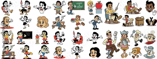 Happy diverse children learning and playing in classroom and home settings with books toys and friends cartoon style colorful vector art illustration educational joyful scenes and characters