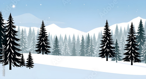 winter,forest,landscape,cartoon,background,snow,trees,pine,fir,nature,cold,frozen,sky,mountains,hills,white,ice,frost,scenery,outdoor,wild,season,december,christmas,newyear,vector,illustration,art,des