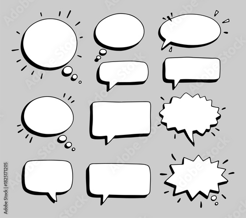 Hand Drawn Sketch Speech Bubbles Set for Comic and Dialogue