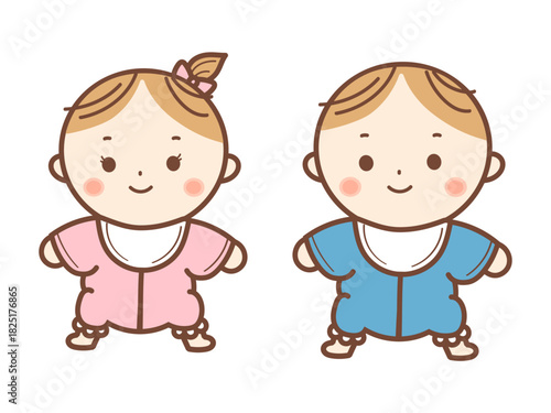 男の子と女の子の赤ちゃんイラストセット