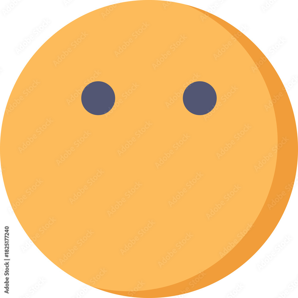 Fototapeta premium Simple Orange Circle Face Icon with Two Small Dark Eyes and Transparent Background Representing a Blank Expression or Neutral Emotion for Digital Use
