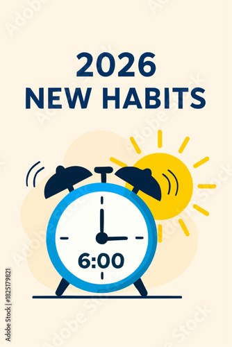 Wake Up Early 2026 Resolution Alarm Clock Flat Icon