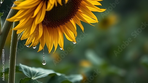 laurate. Sunflower drooping after a storm with rain droplets on its petals. gardening catalogs, home-decor guides, designed for home decor and floral branding, celebrates nature.