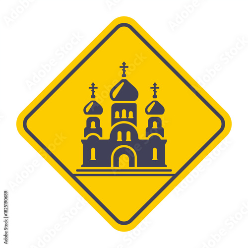 Orthodox Church black icon. Temple in Russia. Flat illustration.