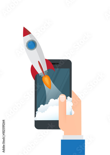 Rocket startup takes off for launching a new business stock illustration