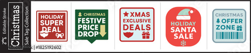 Get festive with Christmas sale tags featuring super deals, price drops, exclusive offers, and a holiday Santa sale for all your seasonal promotions