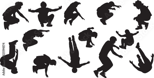 Parkour silhouette collection isolated on transparent background