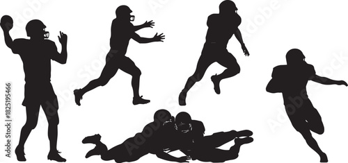 American football players silhouettes isolated on transparent background
