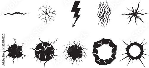 Cracks and damage vector set isolated on transparent background