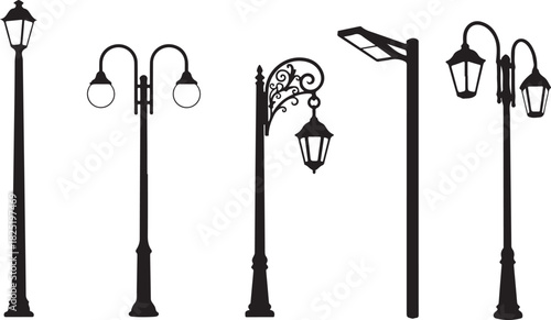 Street light silhouette collection isolated on transparent background