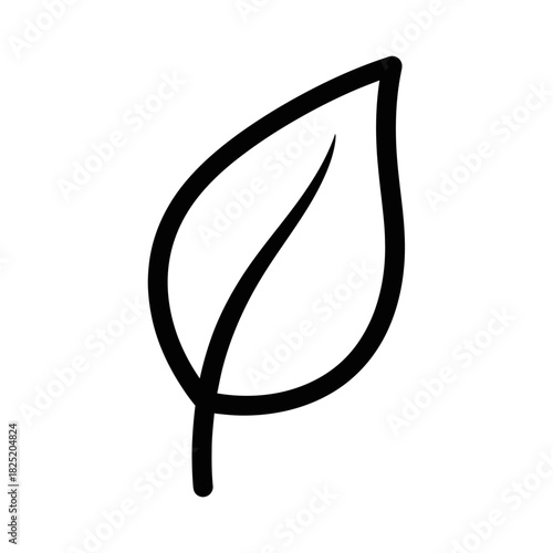 Simple black and white line drawing of a leaf with a prominent vein.