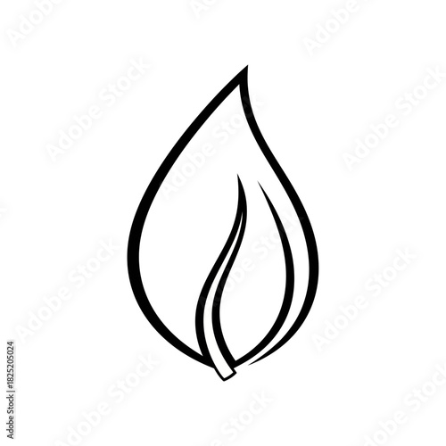 A simple black and white line art drawing of a stylized leaf.