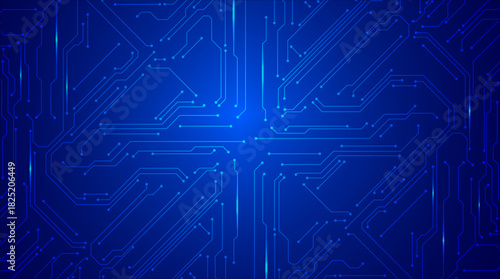 Futuristic Digital Circuit Line Pattern. High-tech circuit line layout featuring blue neon paths and electronic grid details.