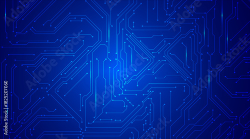 Glowing Blue Circuit Board Background. Bright blue circuit board pattern with glowing lines and modern tech connections.