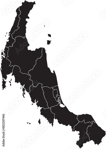 Vector Map of Southern Thailand Isolated Silhouette
