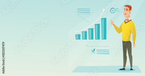 Caucasian successful businessman pointing at chart going up cheerful smiling business 