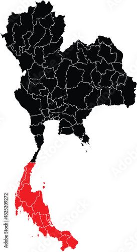 Map of Southern Region on Vector Map of Thailand