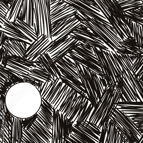 A dense striped texture with imitation hatching. There's an empty circle within the mass.