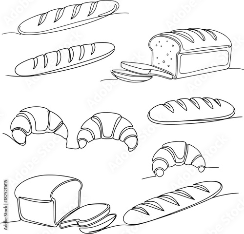 vector set of bread linear silhouette of different types of bread
