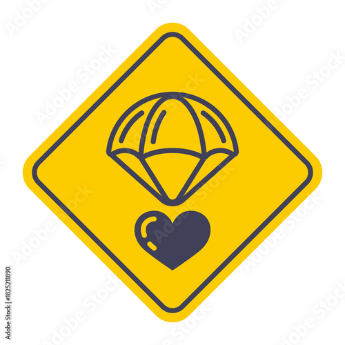 Parachute icon with a heart falling from the sky. Flat illustration.