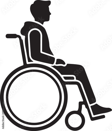 Silhouette of a person in a wheelchair, an icon representing disability, accessibility, and mobility assistance for individuals with special needs