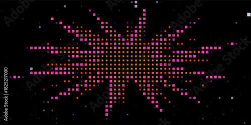 Bright glowing rainbow disco lights. Multicolored disco wall of flashing lights. Disco party VJ. Neon LED lights. Night club, disco party, music video, jazz and pop, stage floodlight.