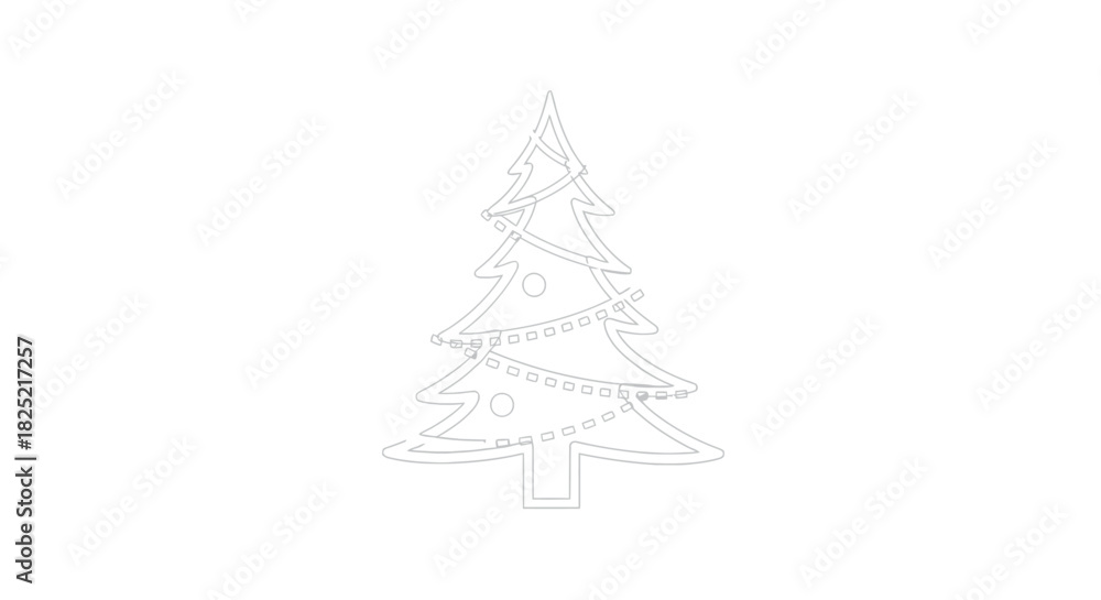 Fototapeta premium Minimal open line christmas tree outline on white background
