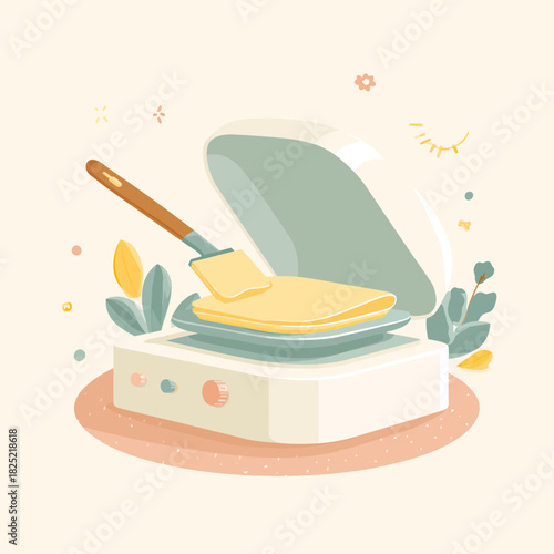 A crepe maker in action preparing delicious breakfast crepes