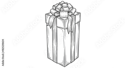 Elegant ribbon wrapped gift box with clean line art design