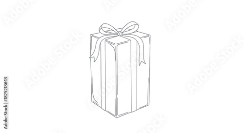 Elegant tall gift box with ribbon line art illustration