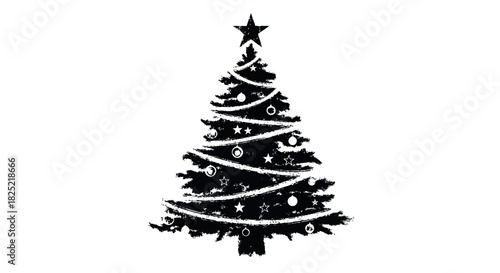 Expressive christmas tree silhouette with rough brush texture