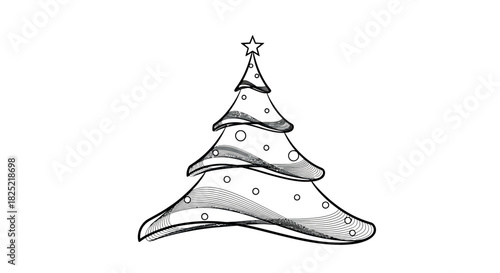 Abstract rounded wave line christmas tree with soft bending outline on white background