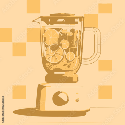 A blender with citrus fruits preparing a healthy drink
