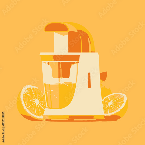 A Citrus Juicer with Oranges in a Vibrant Illustration